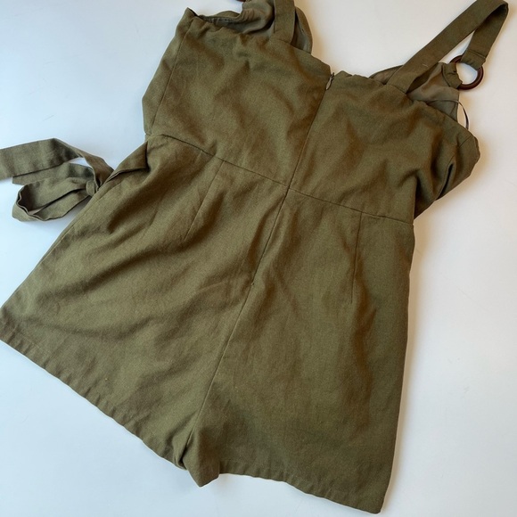 Kittenish Napa Valley Linen Romper Shorts In Olive Green - Picture 9 of 12